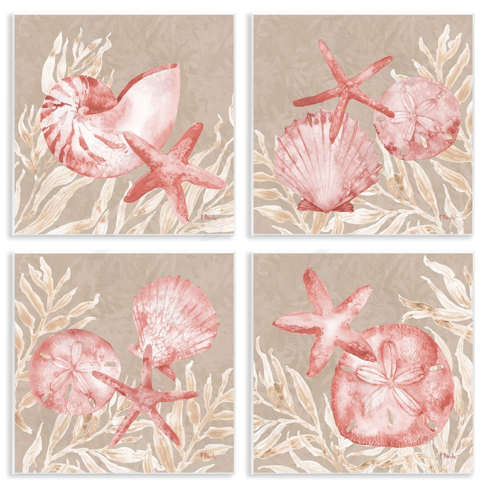 Paul Brent Tampico Shells in Peach Wall Plaque Printed Art Set