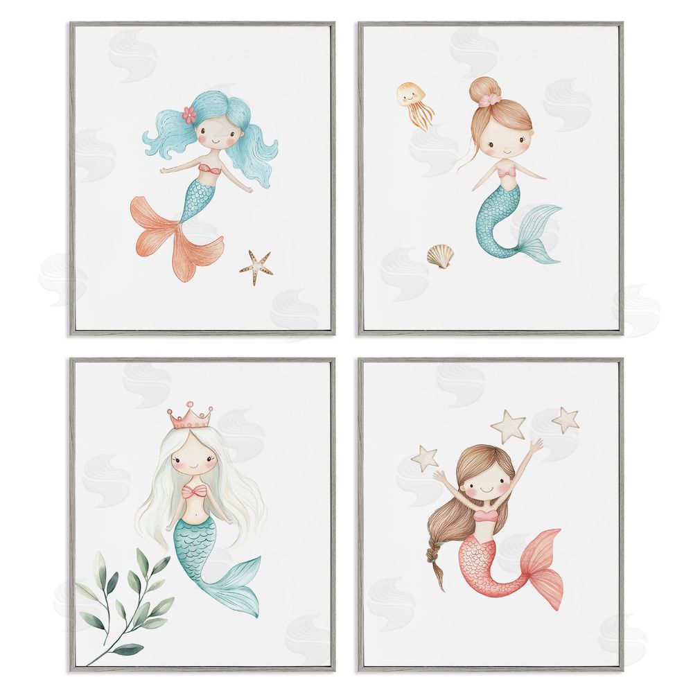 Christine Simpson Art Mermaid's Ocean Adventures Gray Framed Giclee Wall Art Print