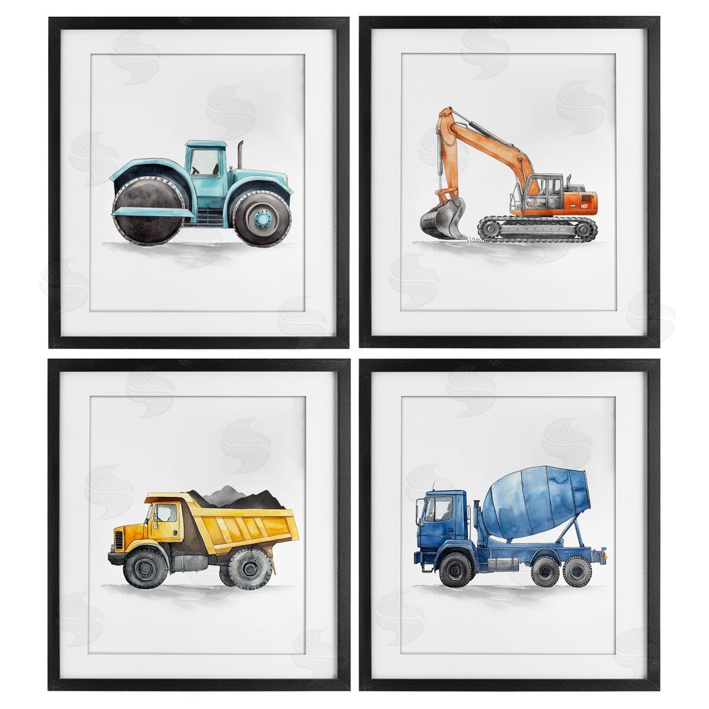 Christine Simpson Art Working Trucks Machinery Black Framed Print Under Glass with White Mat Wall Art