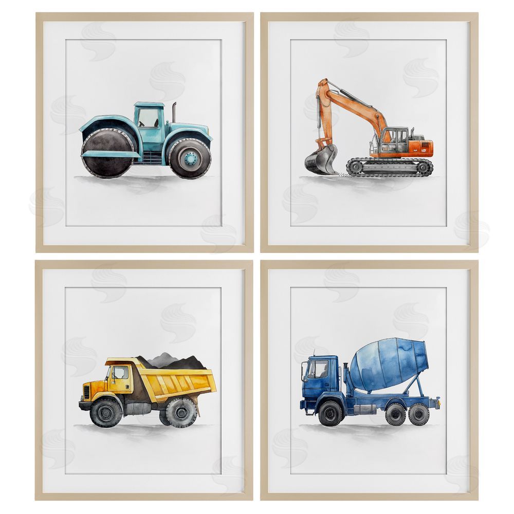 Christine Simpson Art Working Trucks Machinery Birch Framed Print Under Glass with White Mat Wall Art