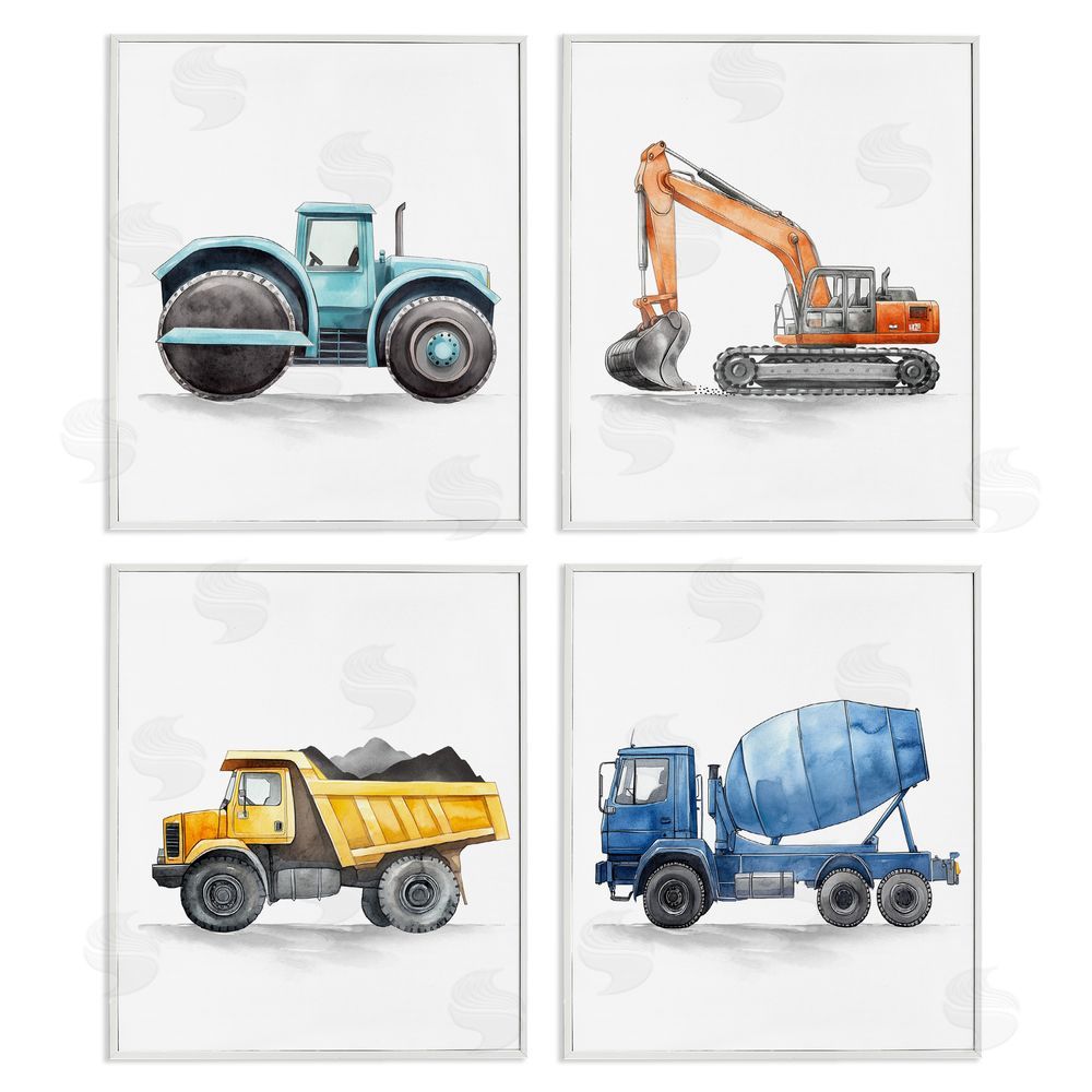 Christine Simpson Art Working Trucks Machinery White Framed Giclee Wall Art Print