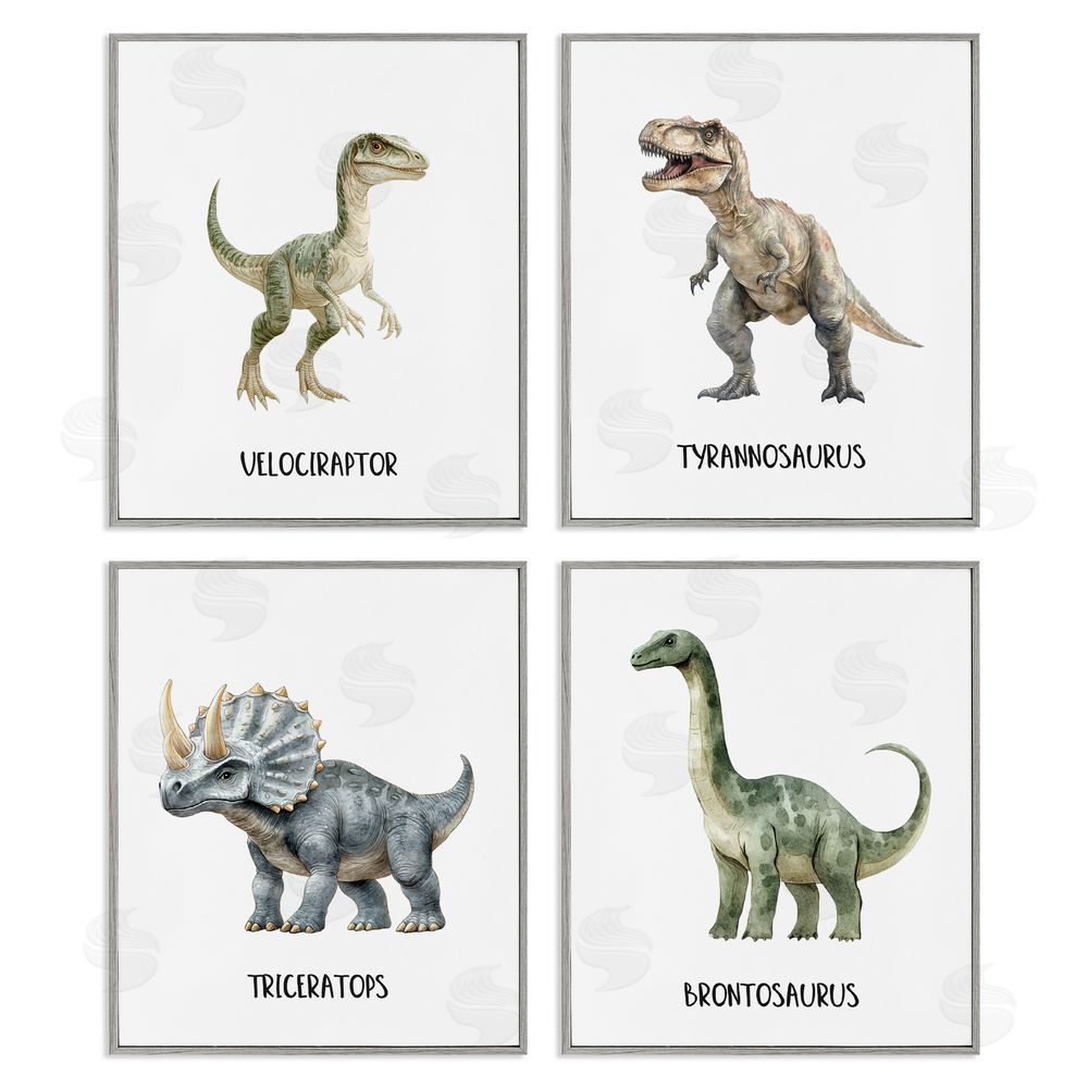 Christine Simpson Art Meet The Dinosaurs Gray Framed Giclee Wall Art Print