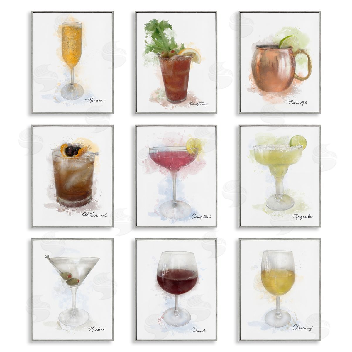 Modern Muted Cocktail Drinks Grey Frame Print Wall Art, Home Decor by Matthew Piotrowicz