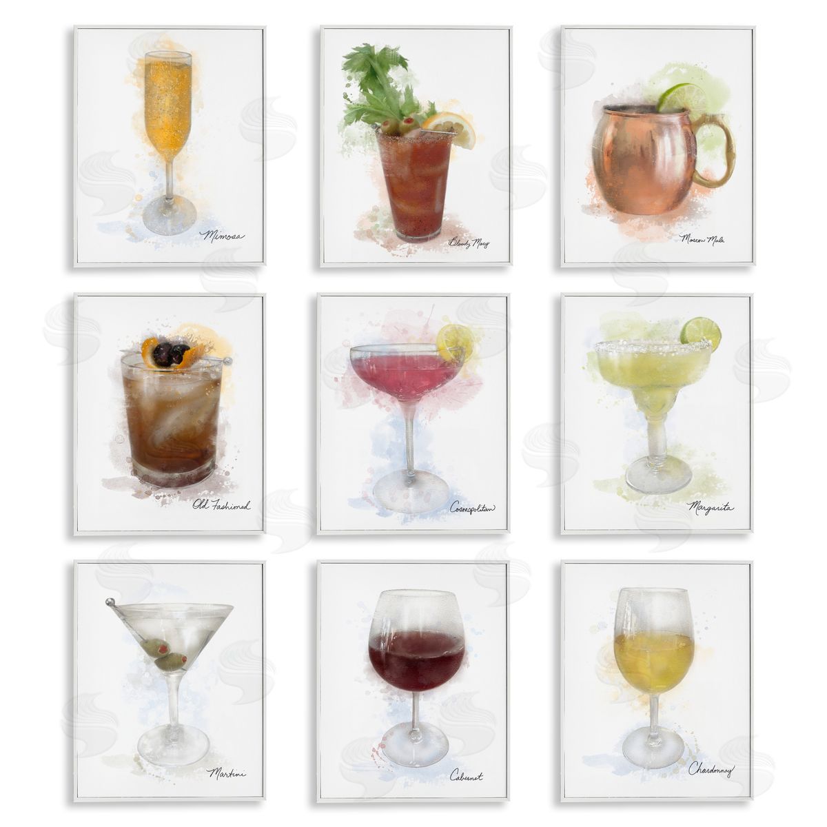 Modern Muted Cocktail Drinks White Frame Print Wall Art, Home Decor by Matthew Piotrowicz