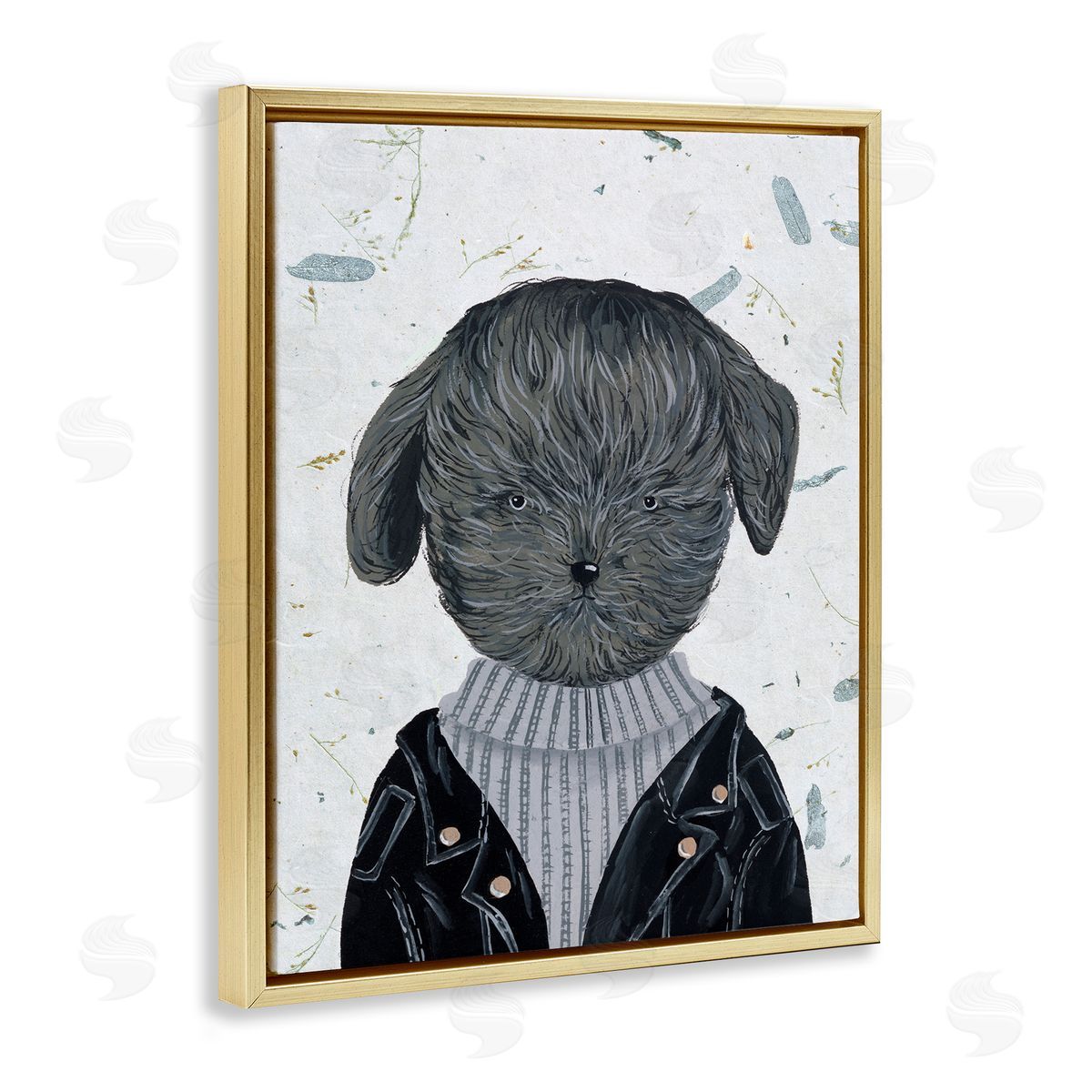 Hipster Dog Jacket Poodle Gold Floating Frame Canvas Wall Art, Home Decor by Melissa Wang