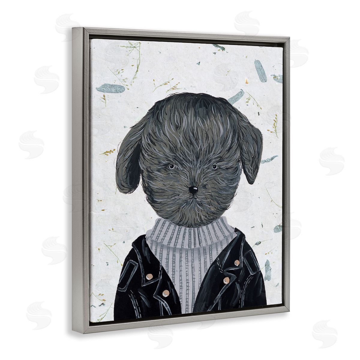 Hipster Dog Jacket Poodle Grey Floating Frame Canvas Wall Art, Home Decor by Melissa Wang