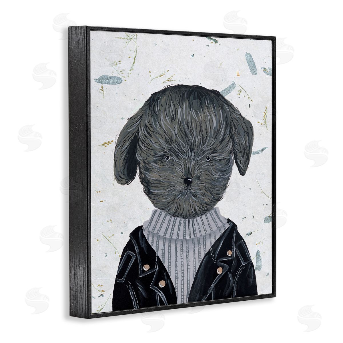 Hipster Dog Jacket Poodle Black Frame Print Wall Art, Home Decor by Melissa Wang