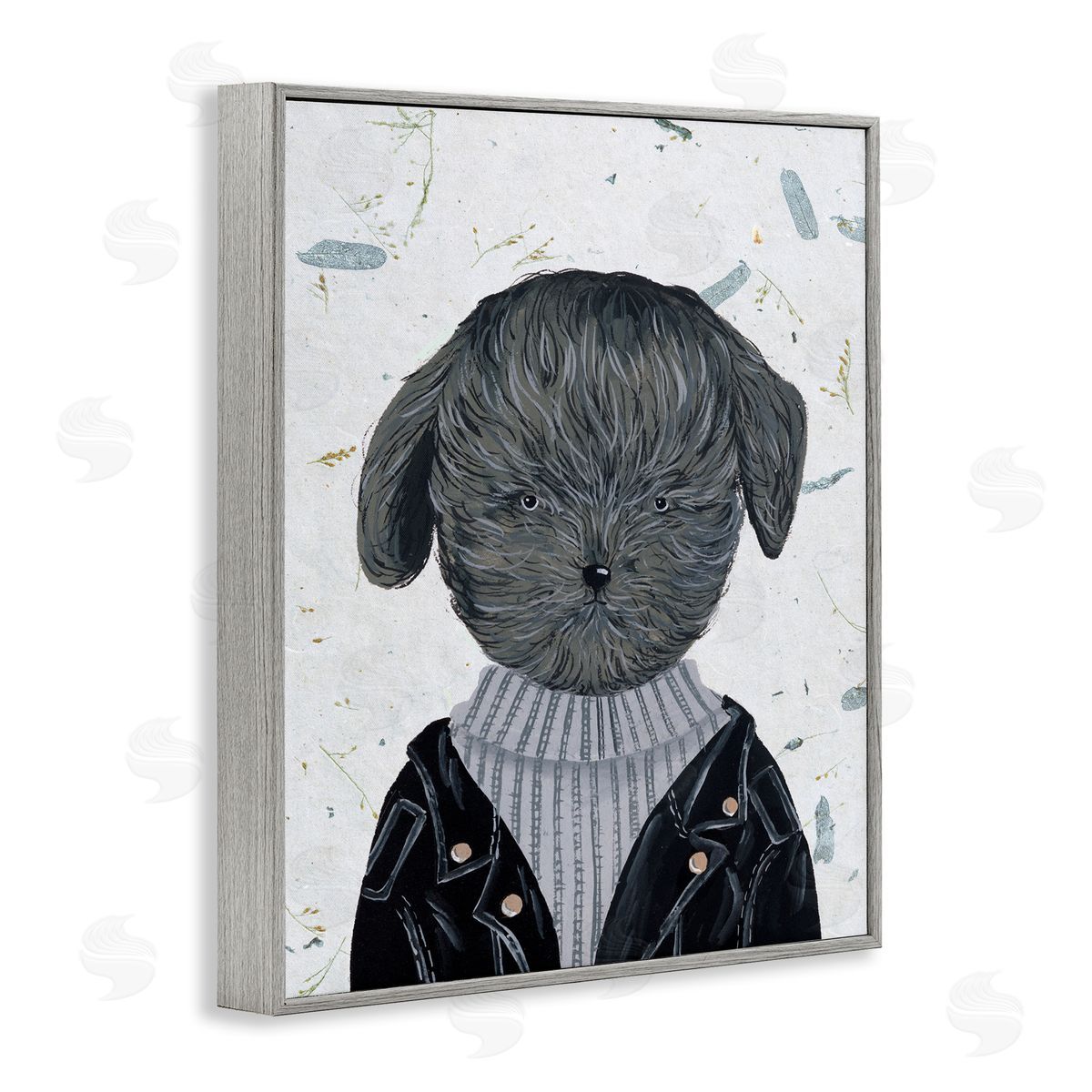 Hipster Dog Jacket Poodle Grey Frame Print Wall Art, Home Decor by Melissa Wang
