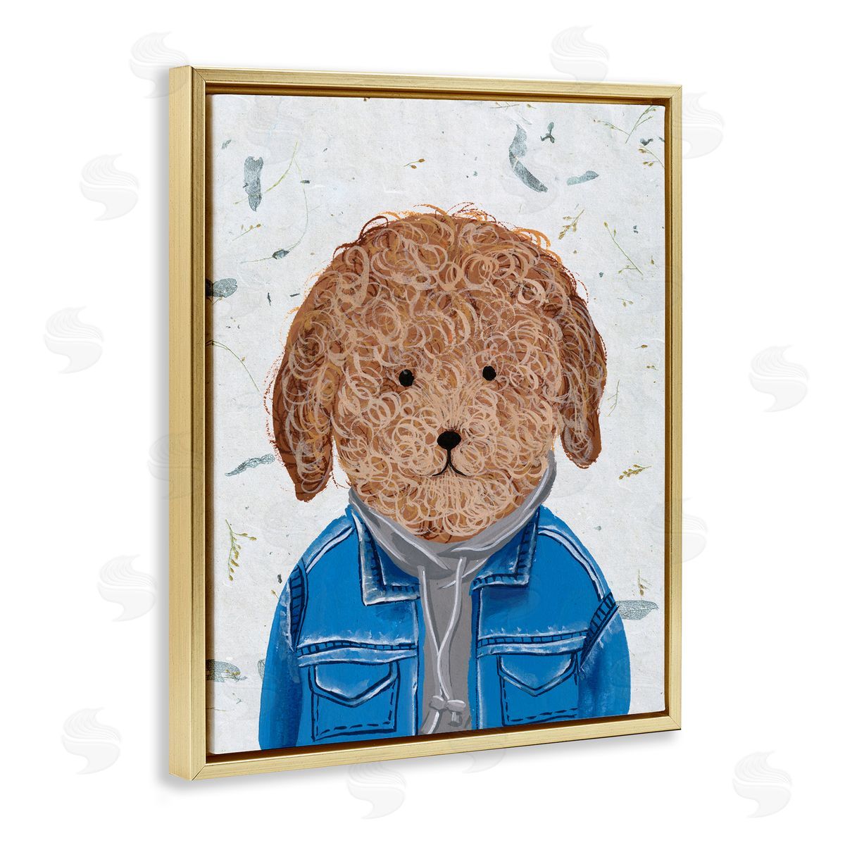 Hipster Dog Sweatshirt Poodle Gold Floating Frame Canvas Wall Art, Home Decor by Melissa Wang