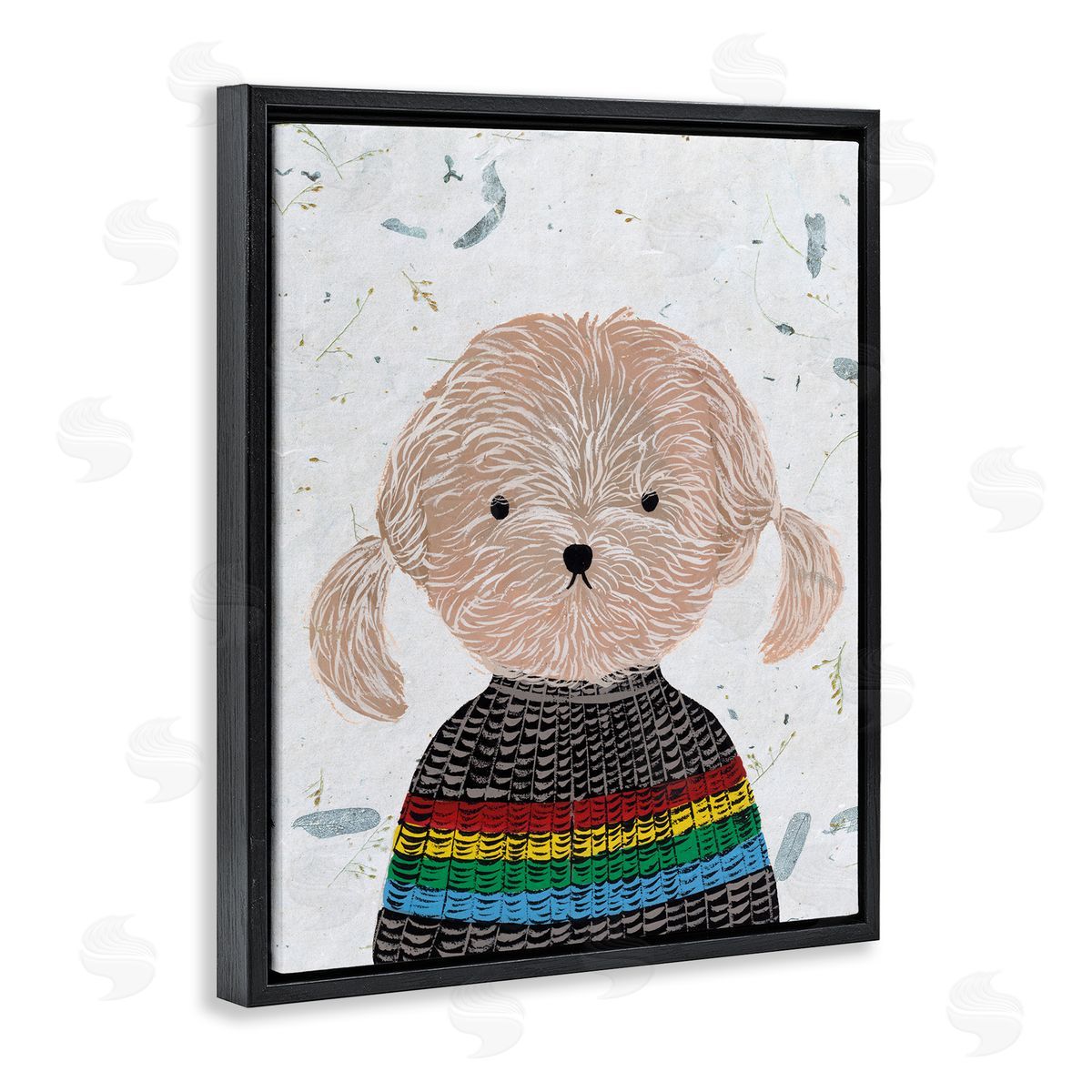 Hipster Dog Knit Shirt Poodle Black Floating Frame Canvas Wall Art, Home Decor by Melissa Wang