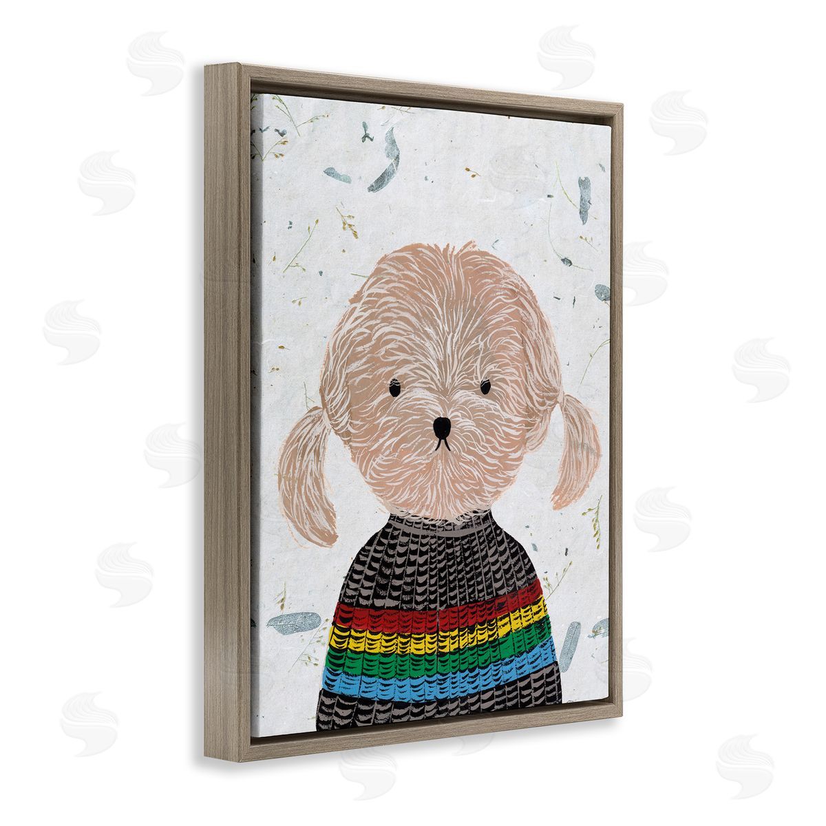 Hipster Dog Knit Shirt Poodle Brown Floating Frame Canvas Wall Art, Home Decor by Melissa Wang