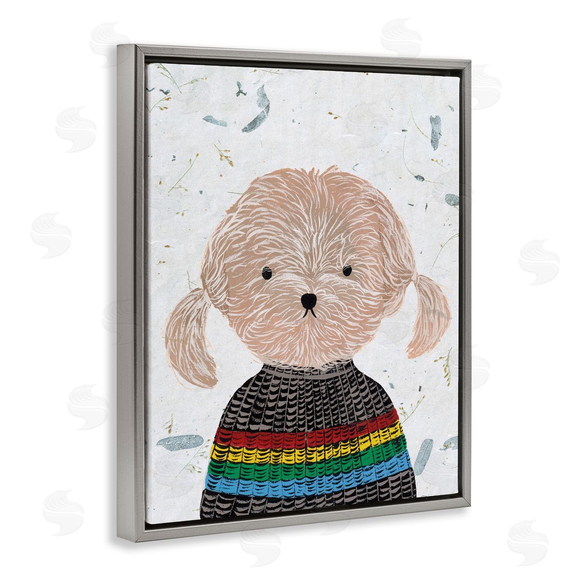 Hipster Dog Knit Shirt Poodle Grey Floating Frame Canvas Wall Art, Home Decor by Melissa Wang