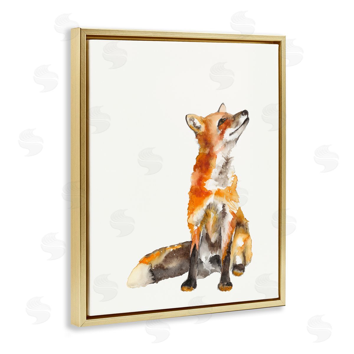 Curious Fox Illustration Gold Floating Frame Canvas Wall Art, Home Decor by Jennifer Goldberger