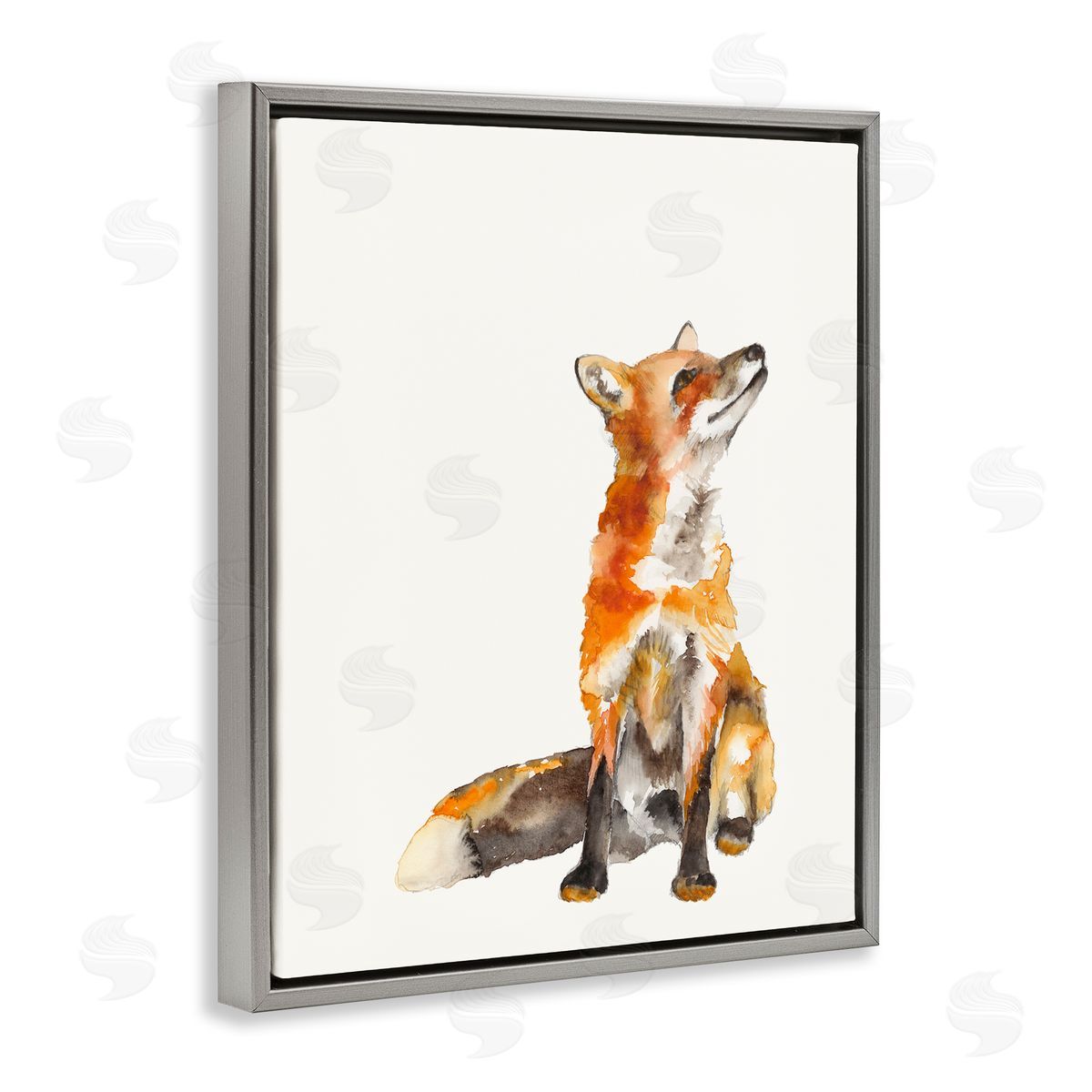 Curious Fox Illustration Grey Floating Frame Canvas Wall Art, Home Decor by Jennifer Goldberger