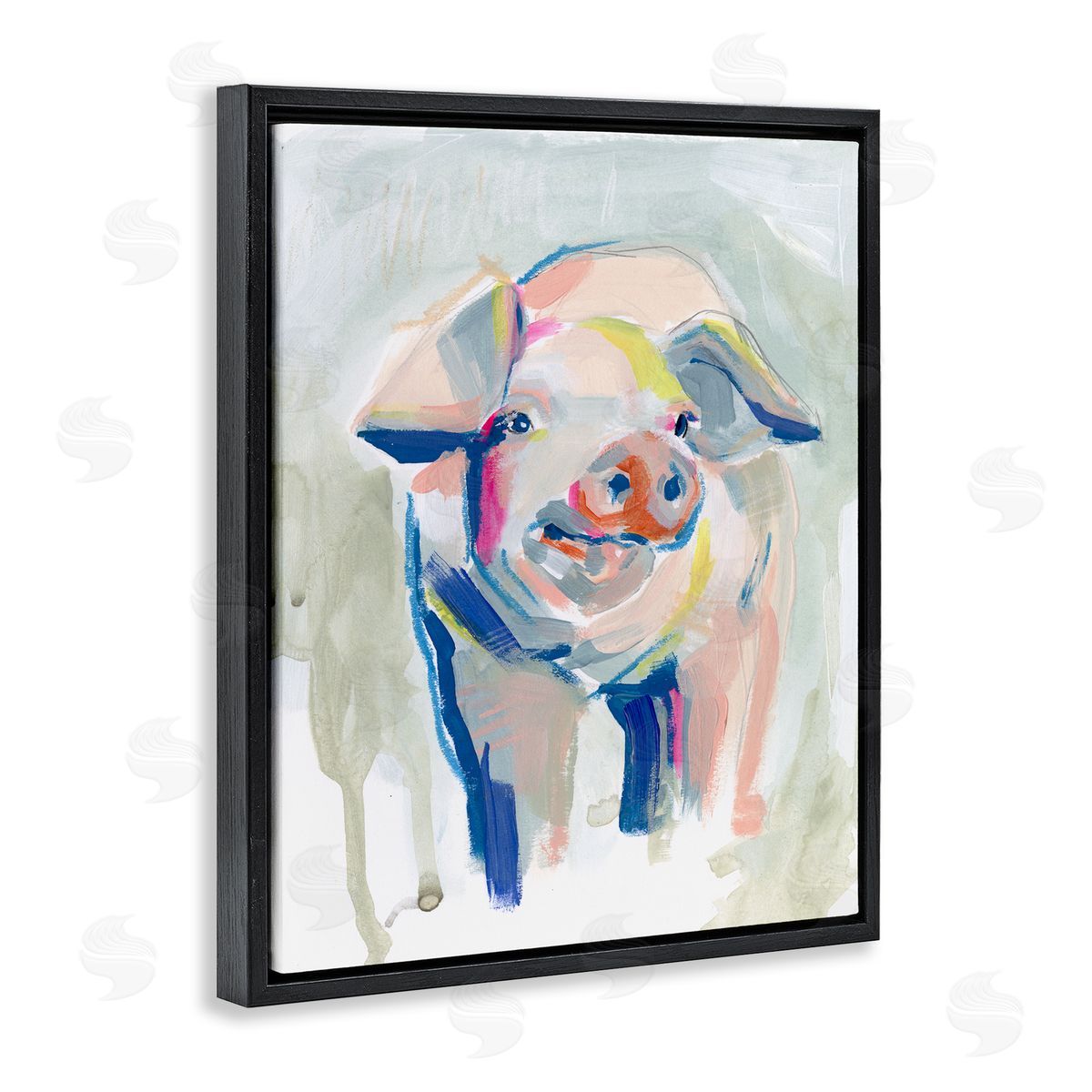 Colorful Pig Farm Animal Painting Black Floating Frame Canvas Wall Art, Home Decor by Jennifer Paxton Parker
