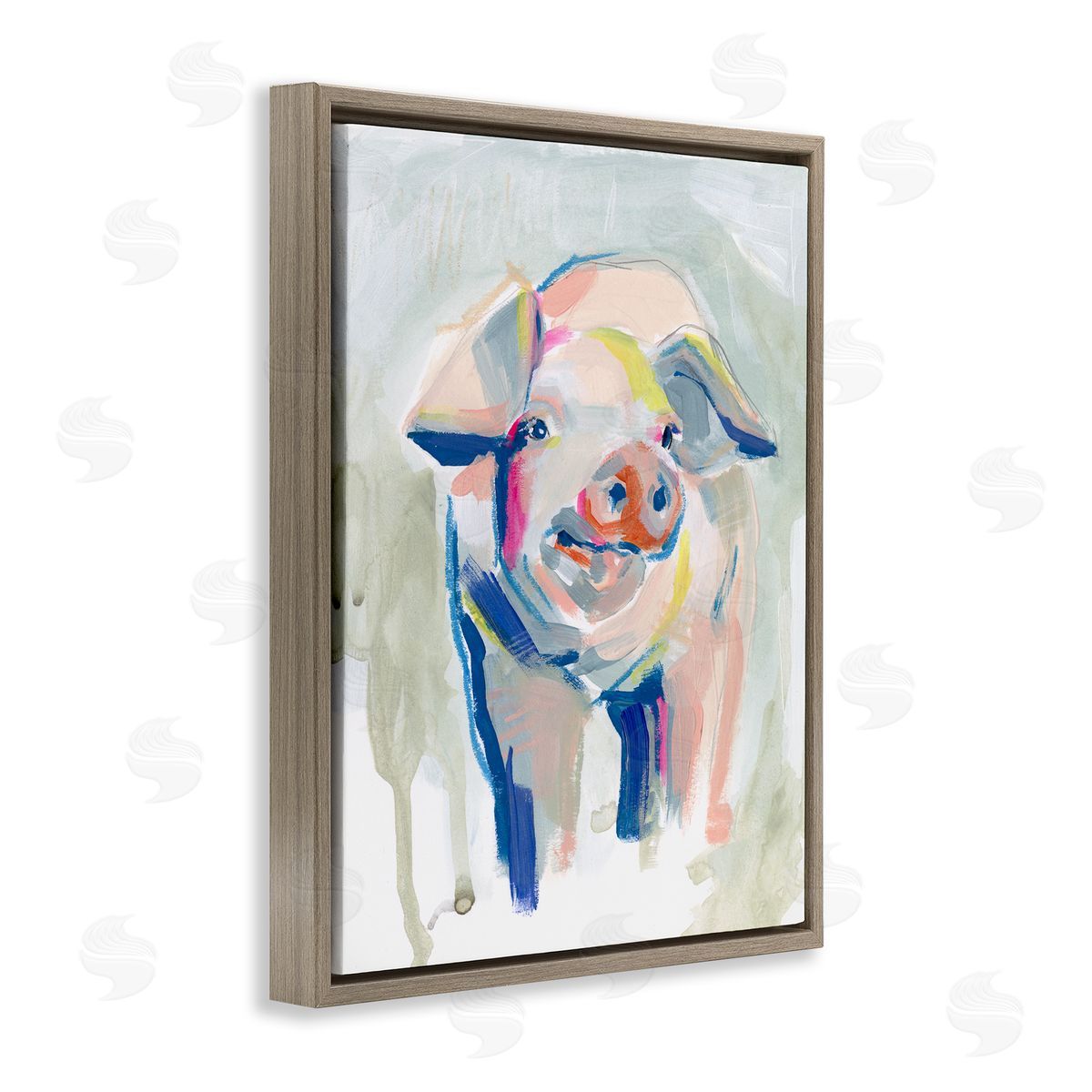 Colorful Pig Farm Animal Painting Brown Floating Frame Canvas Wall Art, Home Decor by Jennifer Paxton Parker