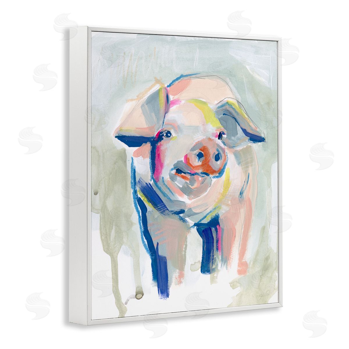 Colorful Pig Farm Animal Painting White Frame Print Wall Art, Home Decor by Jennifer Paxton Parker