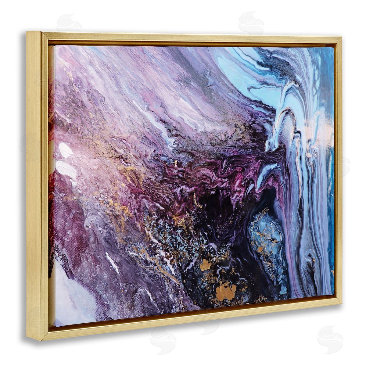 Abstract Liquid Purple Blue Gold Floating Frame Canvas Wall Art, Home Decor by Leticia Herrera