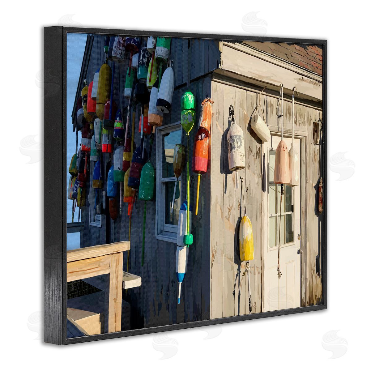 Island Hut Beach Buoy Black Frame Print Wall Art, Home Decor by Emily Kalina