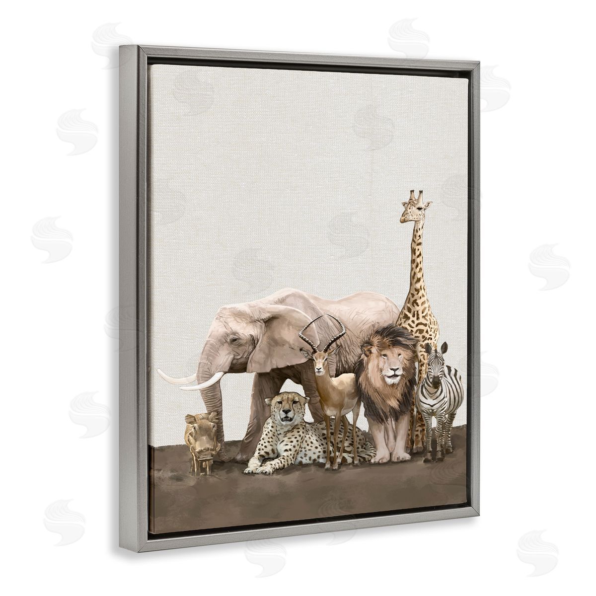 Wild Zoo Animals Grey Floating Frame Canvas Wall Art, Home Decor by Ziwei Li
