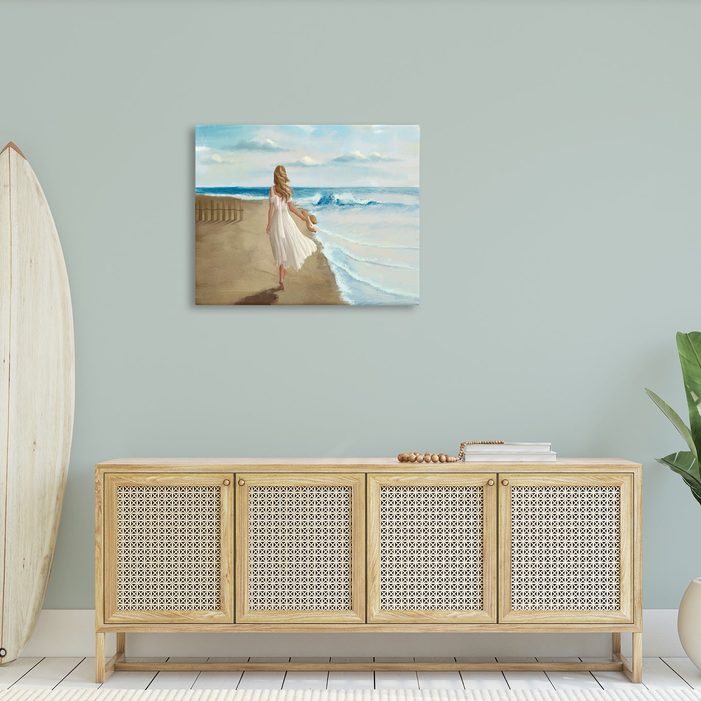 Walk On The Beach Painting Canvas Wall Art in Room, Home Decor by Ziwei Li