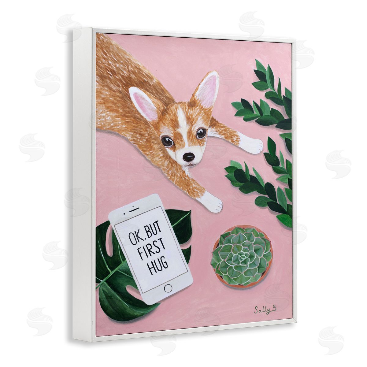 Chihuahua Phone Text Funny White Frame Print Wall Art, Home Decor by Sally B