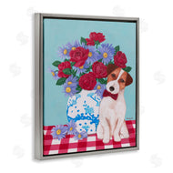 Sally B | Flower Vase With Dog Painting