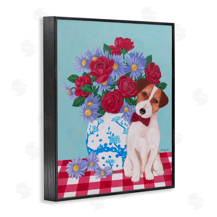 Sally B | Flower Vase With Dog Painting