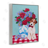 Sally B | Flower Vase With Dog Painting