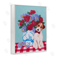 Sally B | Flower Vase With Dog Painting