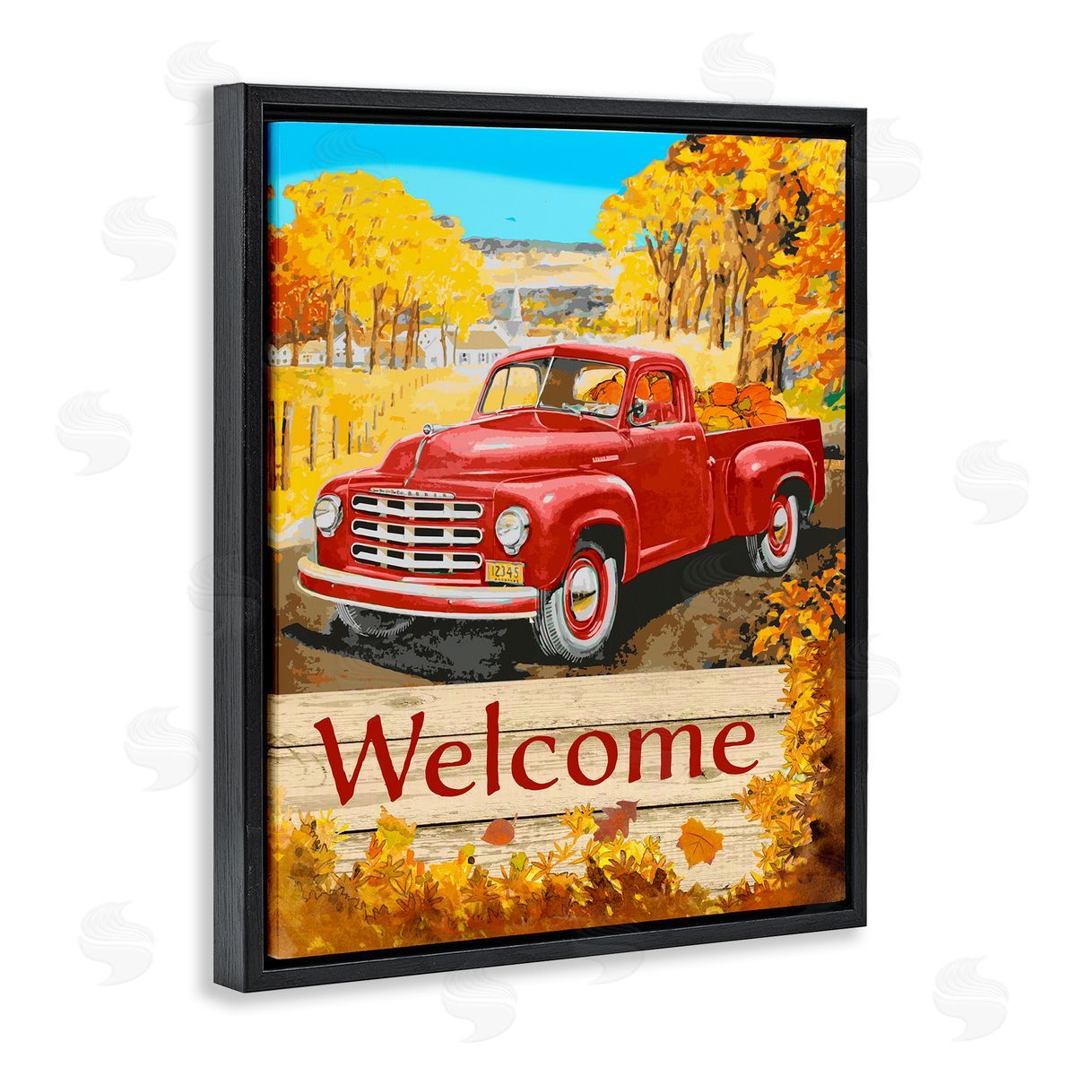 Welcome Red Truck Autumn Black Floating Frame Canvas Wall Art, Home Decor by The Saturday Evening Post