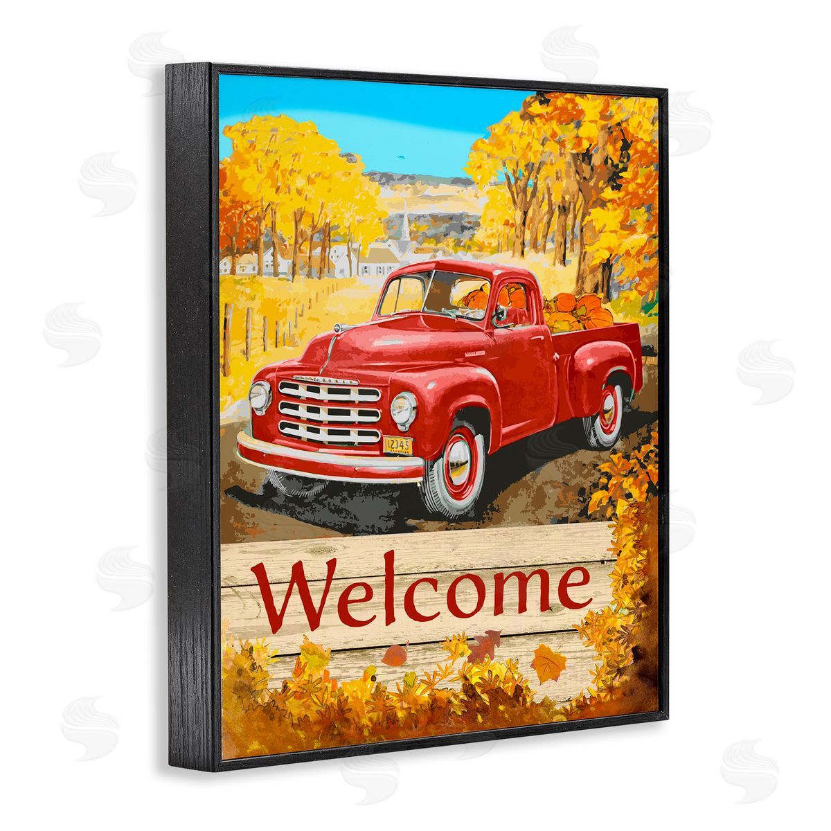 Welcome Red Truck Autumn Black Frame Print Wall Art, Home Decor by The Saturday Evening Post