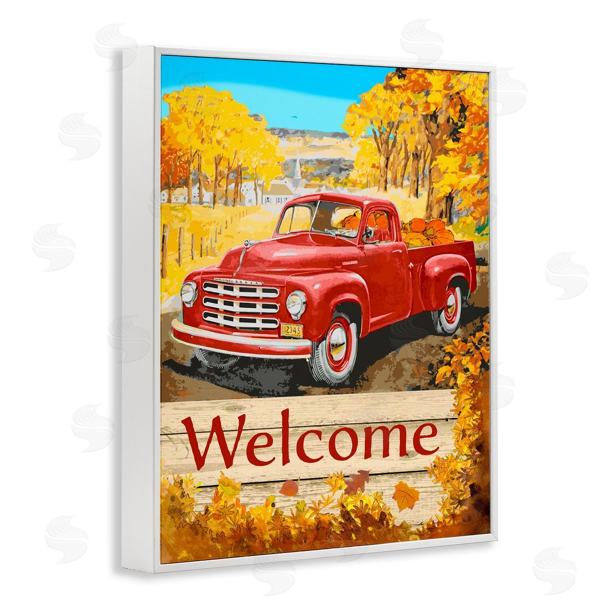 Welcome Red Truck Autumn White Frame Print Wall Art, Home Decor by The Saturday Evening Post
