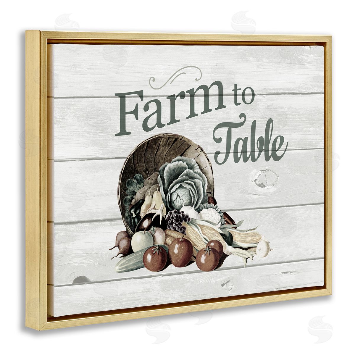 Farm To Table Vegetables Rustic Gold Floating Frame Canvas Wall Art, Home Decor by The Saturday Evening Post