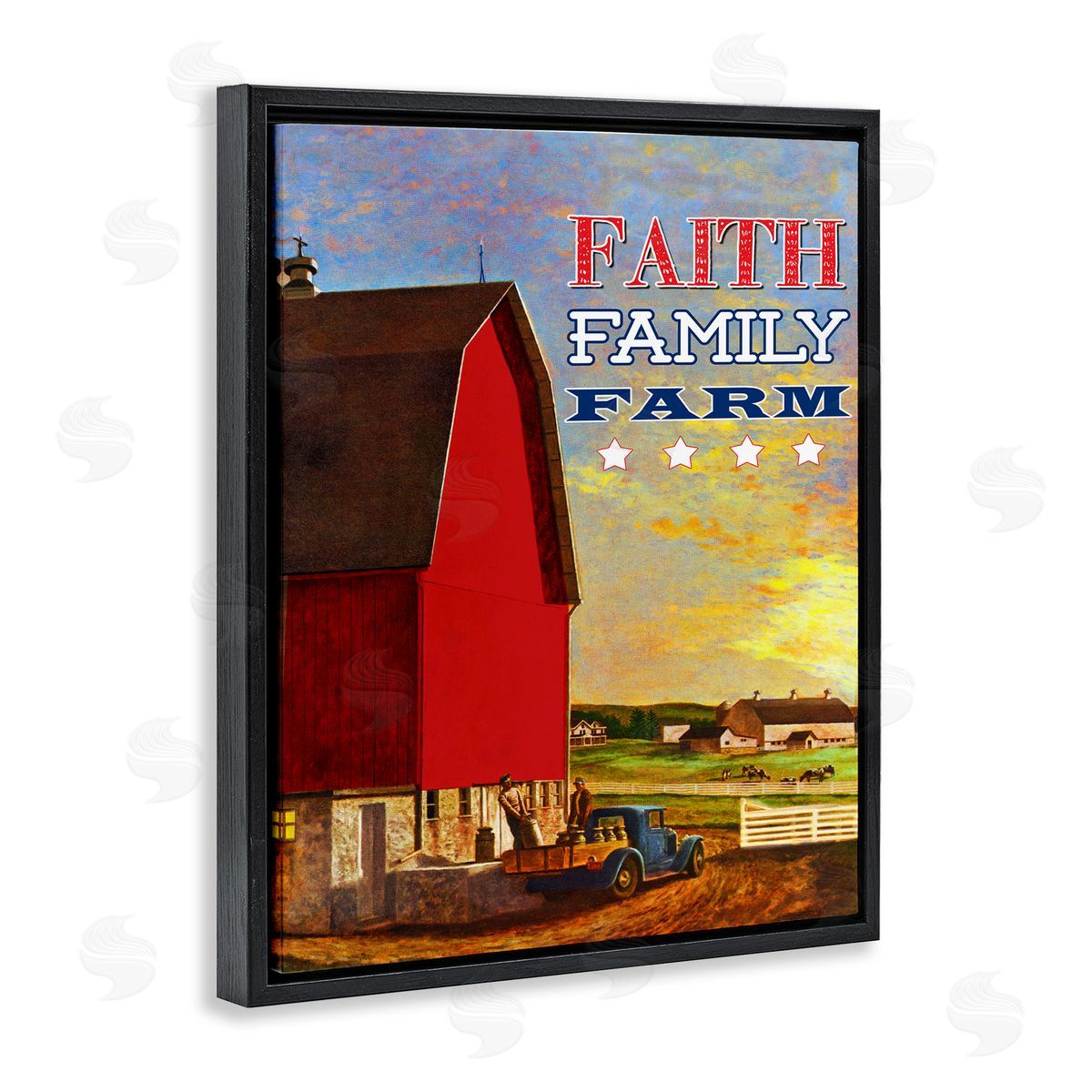 Faith Family Farm American Rustic Black Floating Frame Canvas Wall Art, Home Decor by The Saturday Evening Post