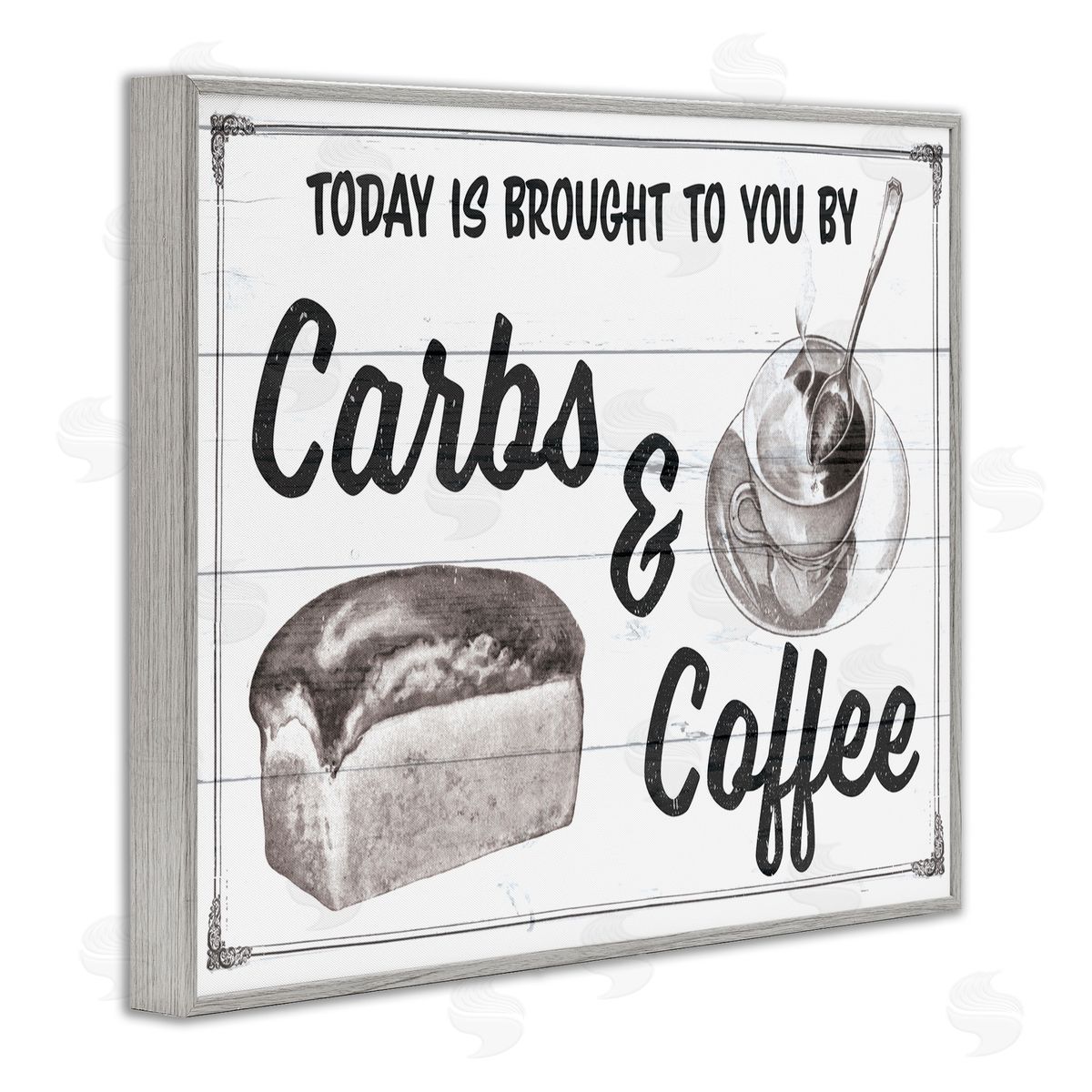 Carbs & Coffee Kitchen Humor Rustic Grey Frame Print Wall Art, Home Decor by The Saturday Evening Post