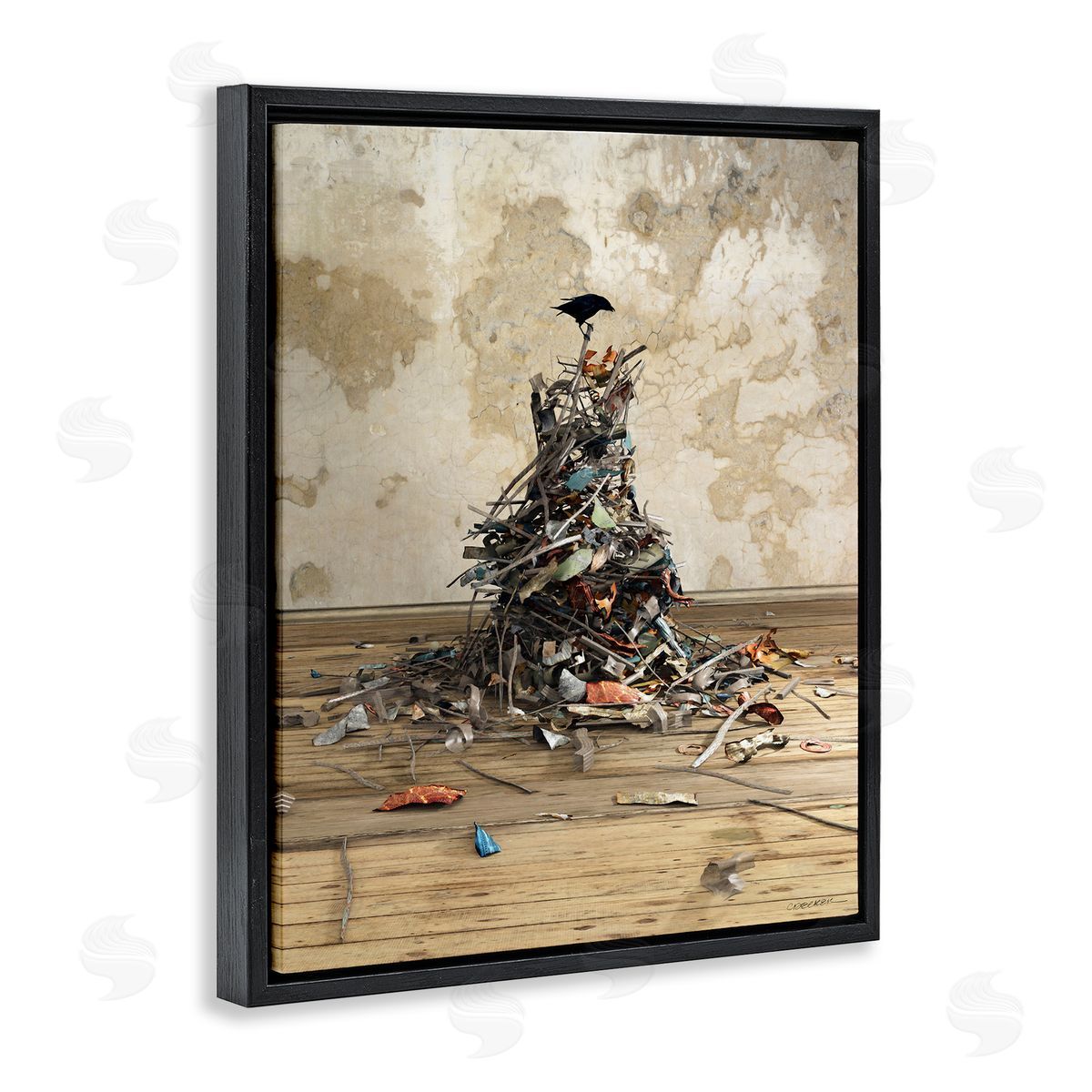 Crow Collection Bird Black Floating Frame Canvas Wall Art, Home Decor by Cynthia Decker