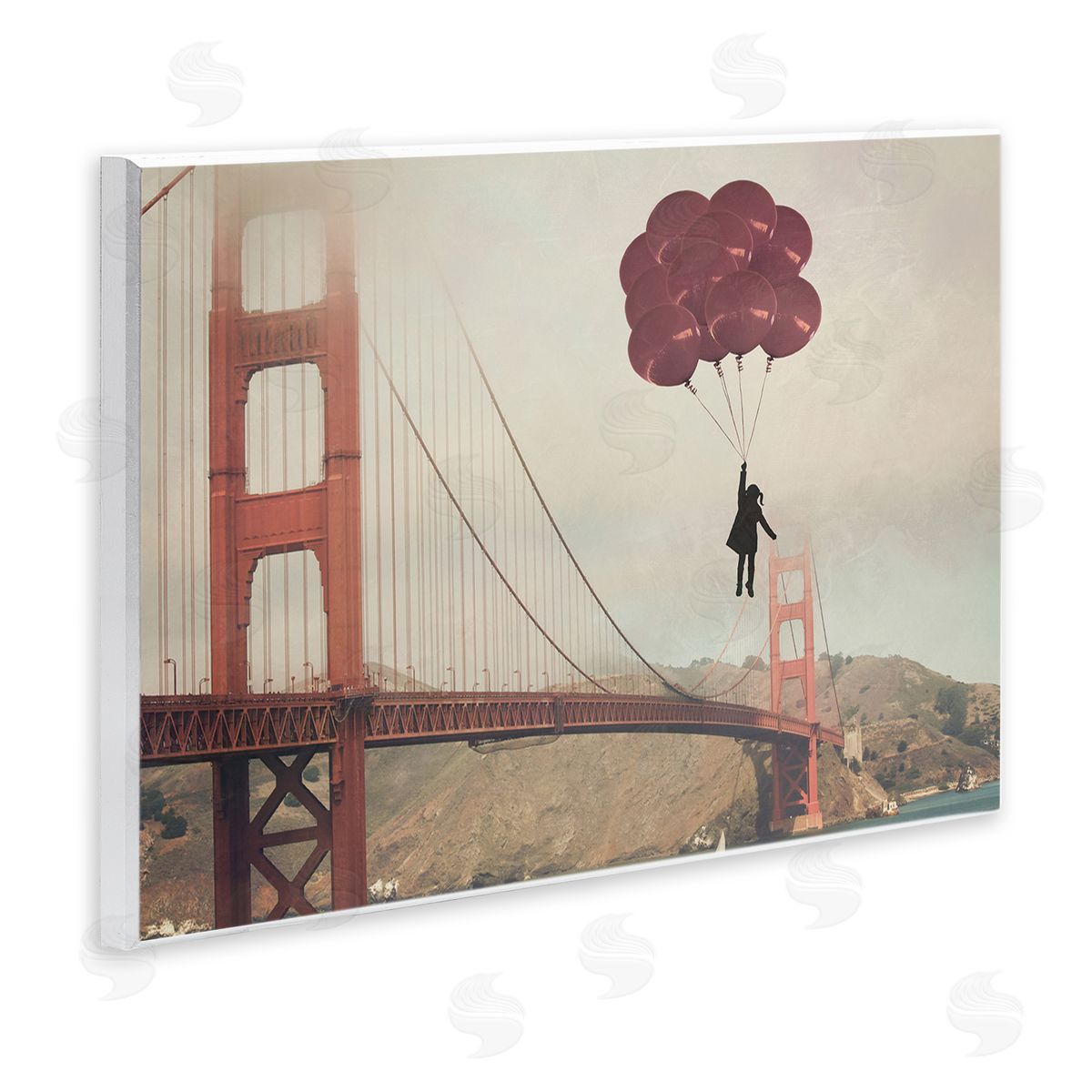 Bridge and Girl with Balloons Wood Plaque Wall Art, Home Decor by Ashley Davis