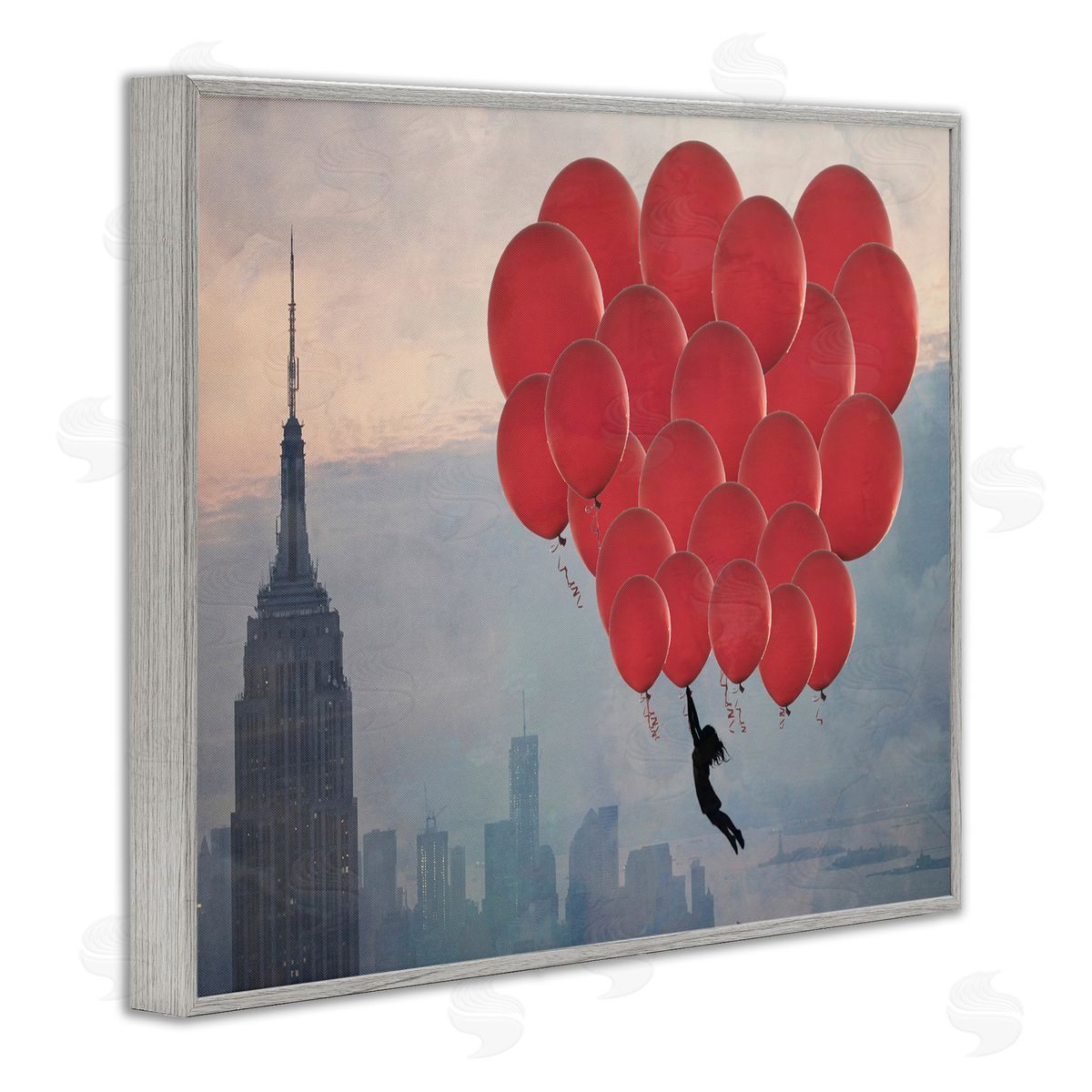 Cityscape and Girl with Balloons Grey Frame Print Wall Art, Home Decor by Ashley Davis