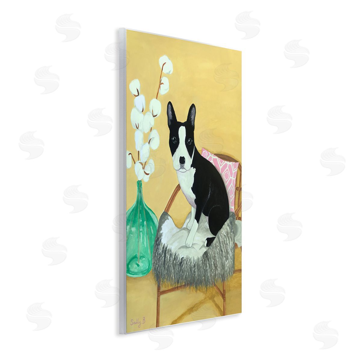 Dog On Chair Yellow Green Wood Plaque Wall Art, Home Decor by Sally B