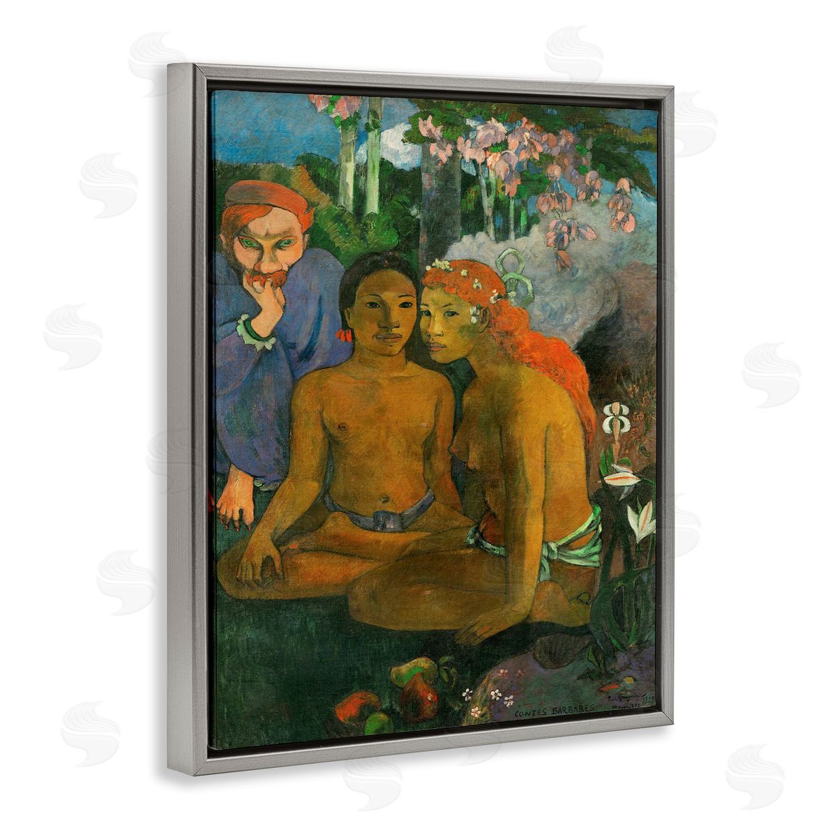 Contes Barbares Classical Painting Grey Floating Frame Canvas Wall Art, Home Decor by Paul Gauguin