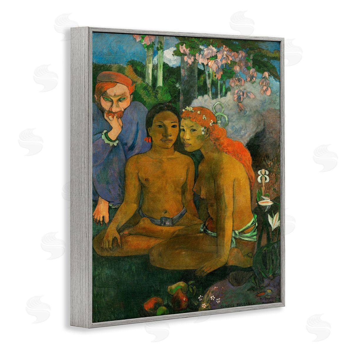 Contes Barbares Classical Painting Grey Frame Print Wall Art, Home Decor by Paul Gauguin