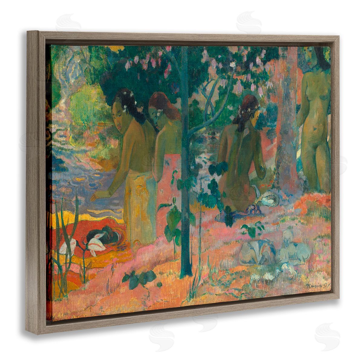 The Bathers Classical Painting Brown Floating Frame Canvas Wall Art, Home Decor by Paul Gauguin