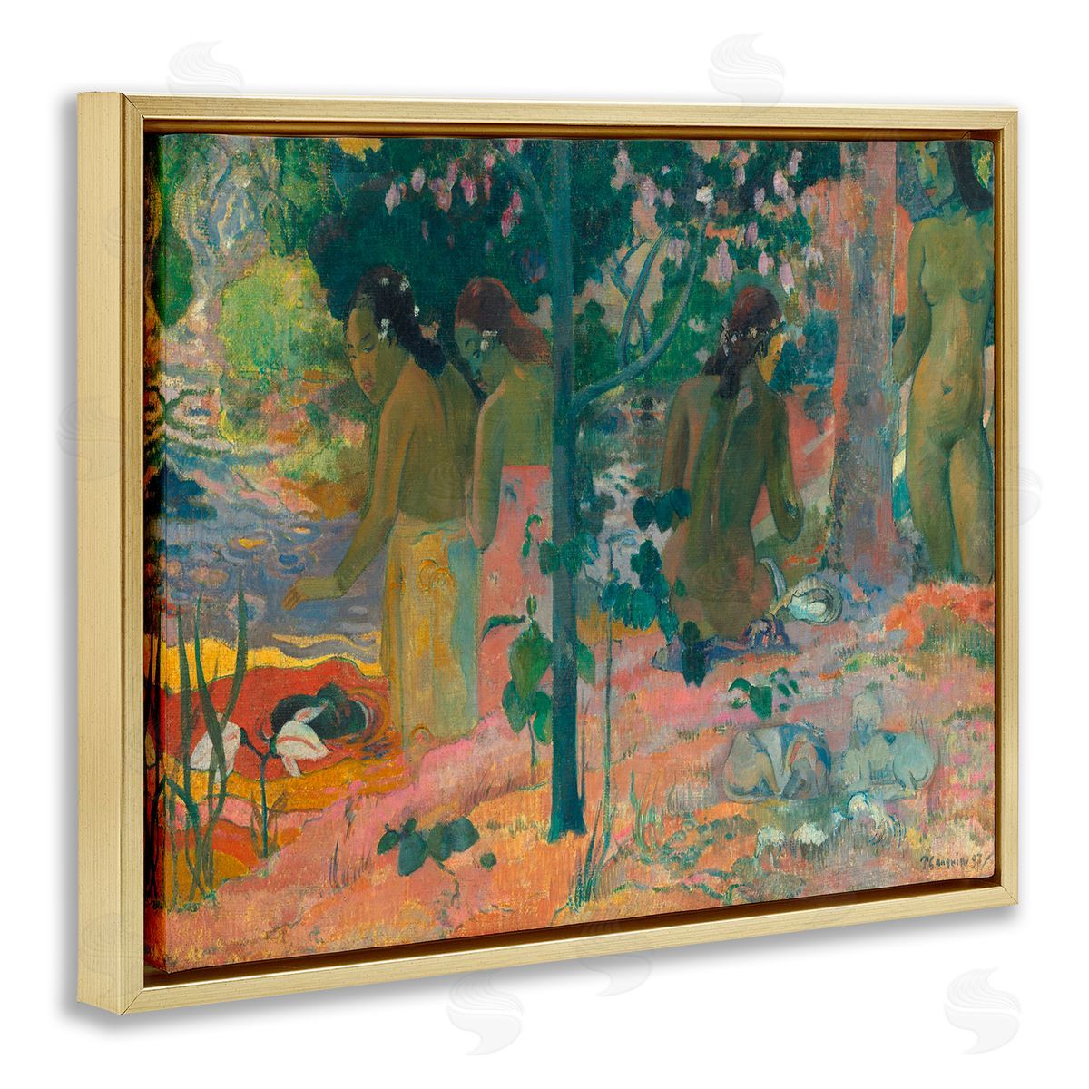 The Bathers Classical Painting Gold Floating Frame Canvas Wall Art, Home Decor by Paul Gauguin