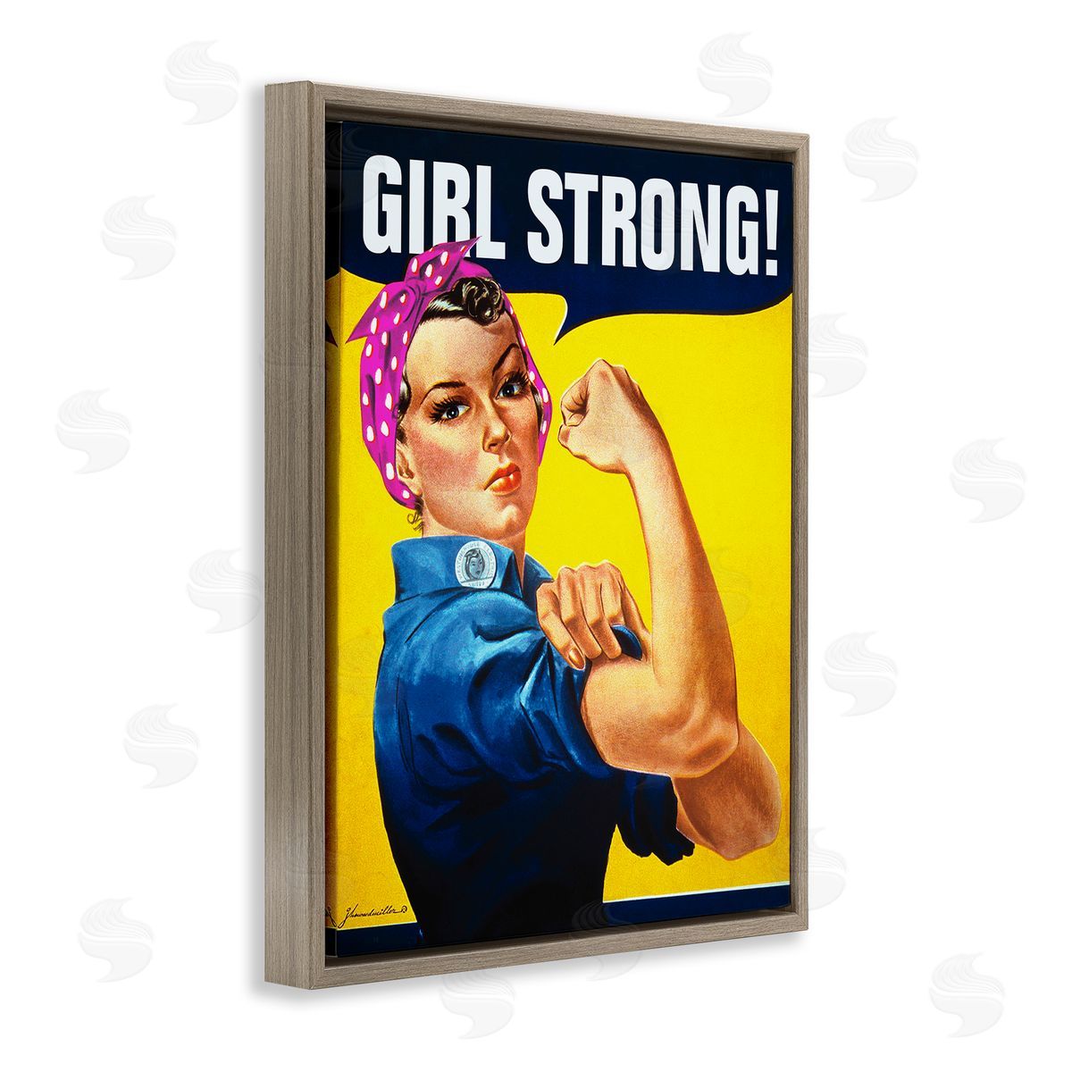 Girl Strong Vintage Poster Brown Floating Frame Canvas Wall Art, Home Decor by RetroRocket