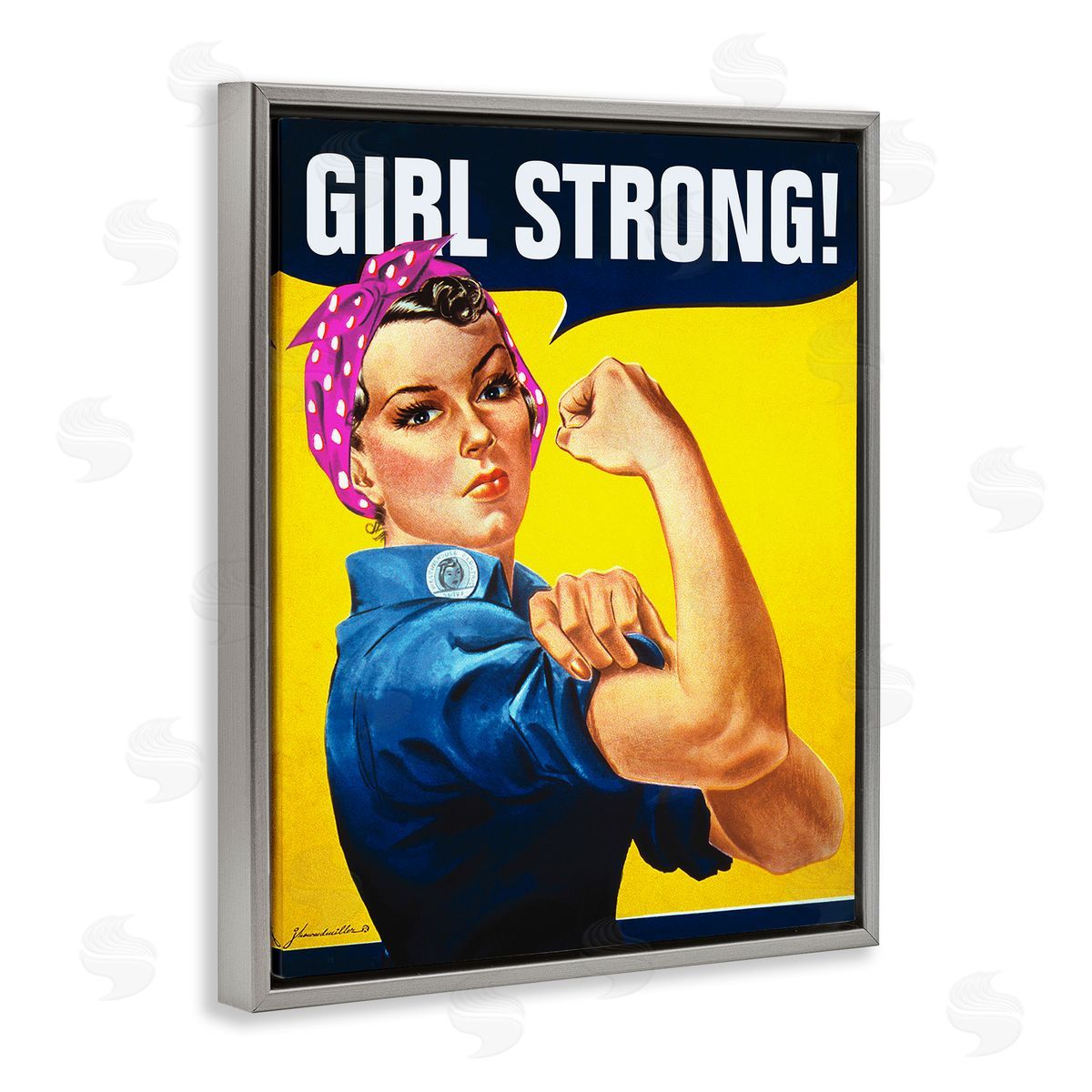 Girl Strong Vintage Poster Grey Floating Frame Canvas Wall Art, Home Decor by RetroRocket