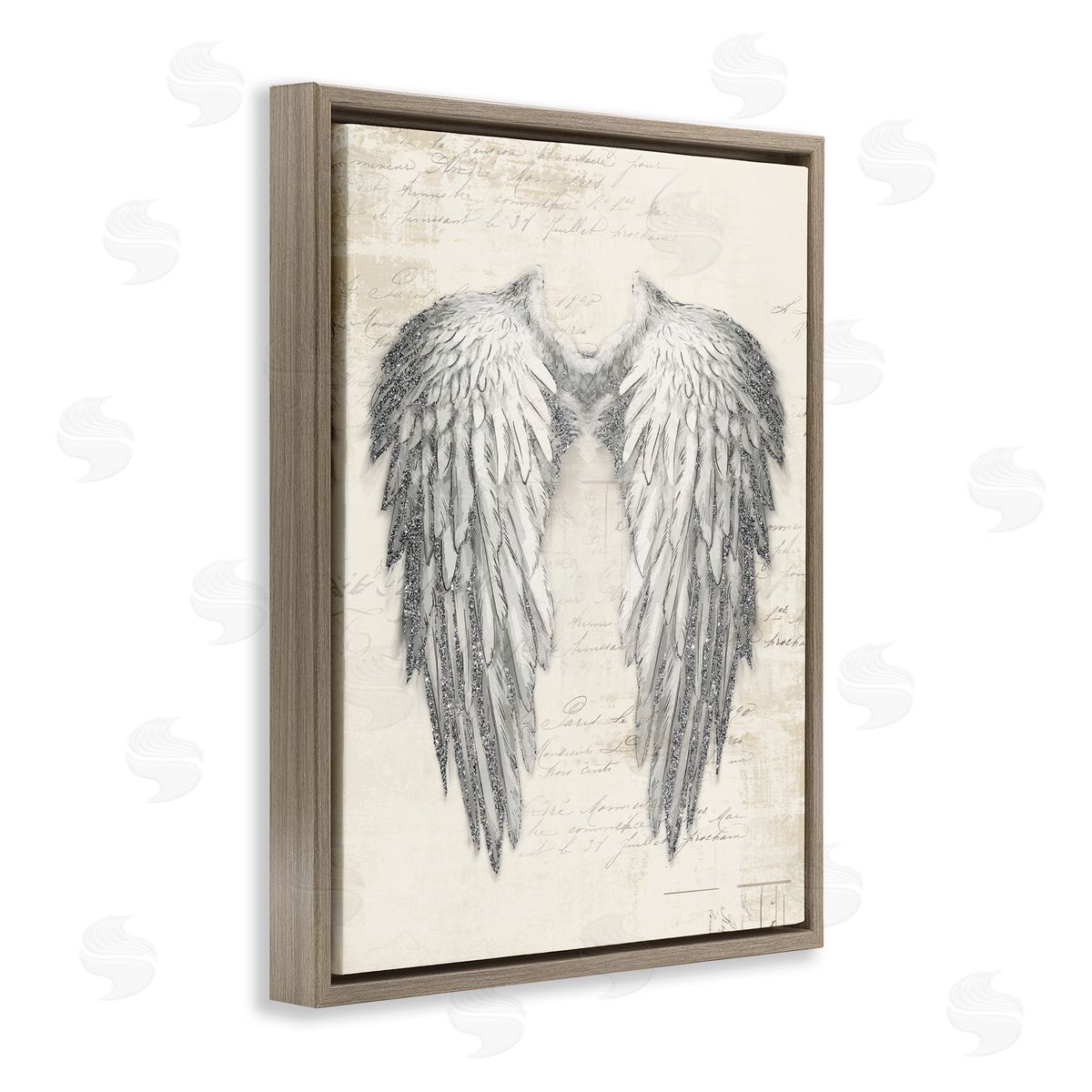 Heavenly Angel Wings Illustration Brown Floating Frame Canvas Wall Art, Home Decor by Main Line Studio