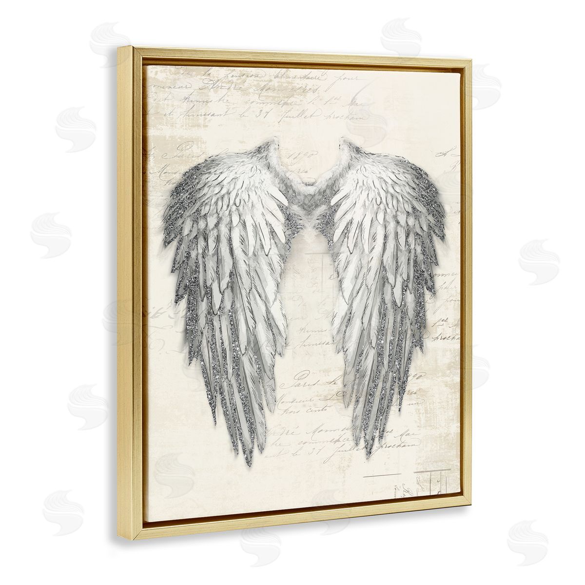 Heavenly Angel Wings Illustration Gold Floating Frame Canvas Wall Art, Home Decor by Main Line Studio
