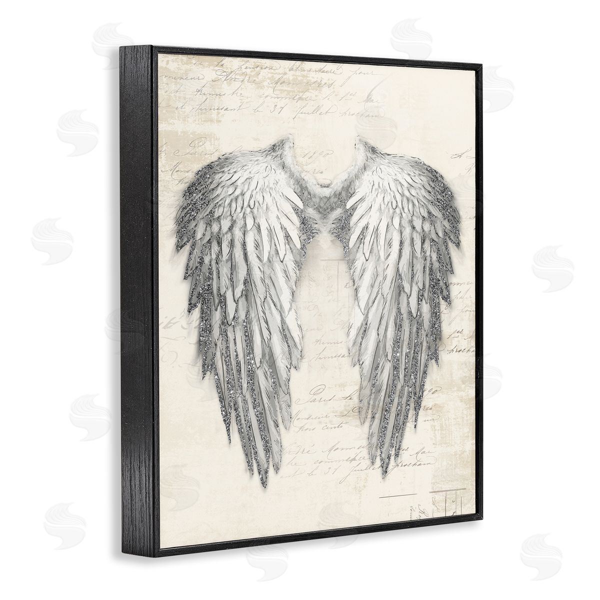 Heavenly Angel Wings Illustration Black Frame Print Wall Art, Home Decor by Main Line Studio