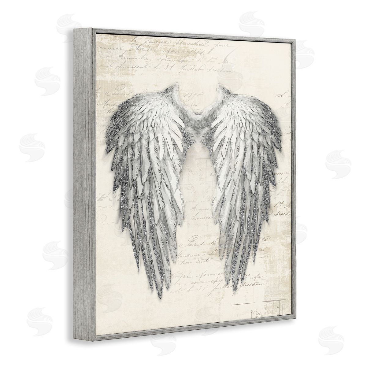 Heavenly Angel Wings Illustration Grey Frame Print Wall Art, Home Decor by Main Line Studio